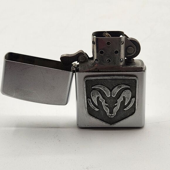 Zippo Dodge Ram Emblem Lighter 2002 Code A 02 Silver Tone Flip Tone Made in USA - Picture 11 of 16